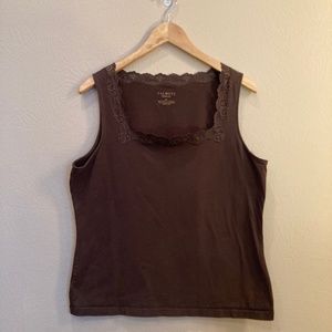 Talbots brown tank with lace trim, XL